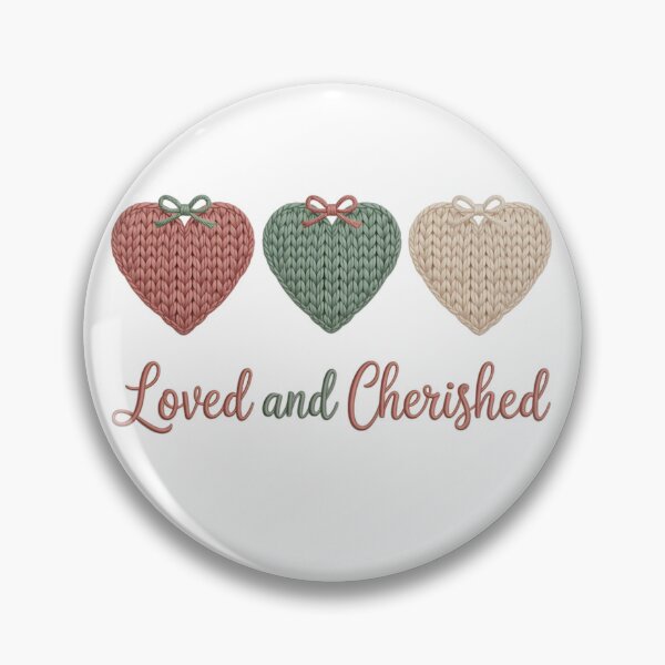Item preview, Loved and Cherished Knitted Heart Trio Classic T-Shirt,Cozy Yarn Heart Love Message Shirt designed and sold by PrintMod.