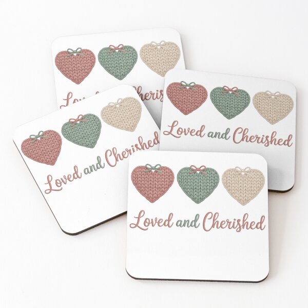 Item preview, Loved and Cherished Knitted Heart Trio Classic T-Shirt,Cozy Yarn Heart Love Message Shirt designed and sold by PrintMod.