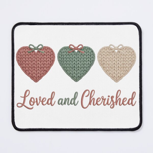Item preview, Loved and Cherished Knitted Heart Trio Classic T-Shirt,Cozy Yarn Heart Love Message Shirt designed and sold by PrintMod.