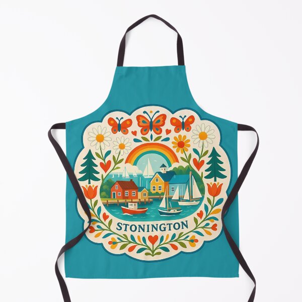 Item preview, Stonington Coastal Scene with Sailboat and Rainbow – Scandinavian Folk Art by heidiannemorris © designed and sold by FOLK ART FUSION by heidiannemorris.