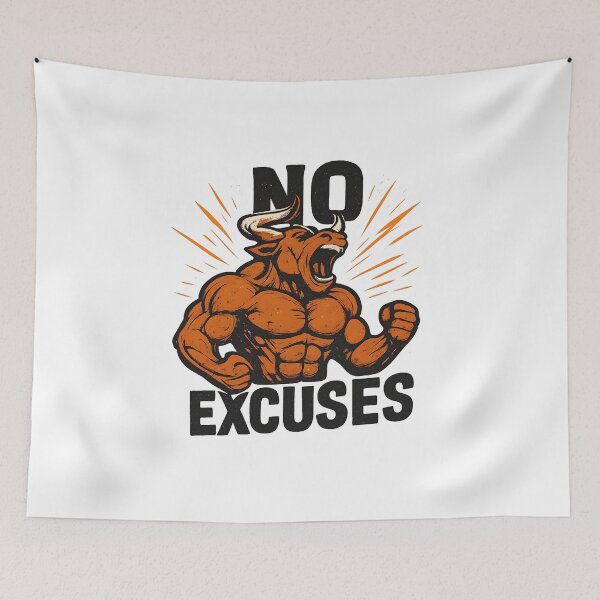 Item preview, No Excuses Motivational Gym Beast Bodybuilding Graphic designed and sold by retroman78.
