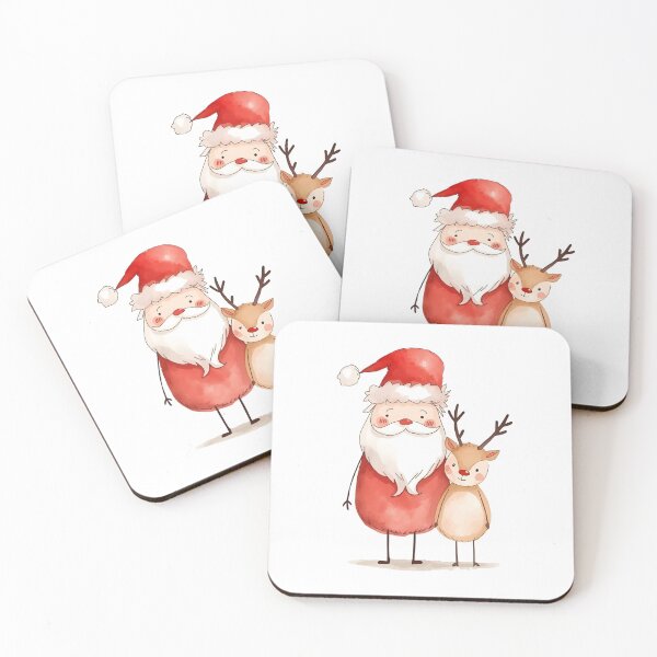 Item preview, Cute Round Santa & Little Reindeer, Whimsical Christmas Illustration Sticker designed and sold by Moodune.