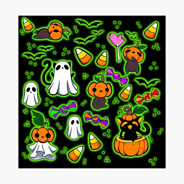 Item preview, Cute Little Pumpkin Sprites and Cat Ghosts designed and sold by janamatrix.