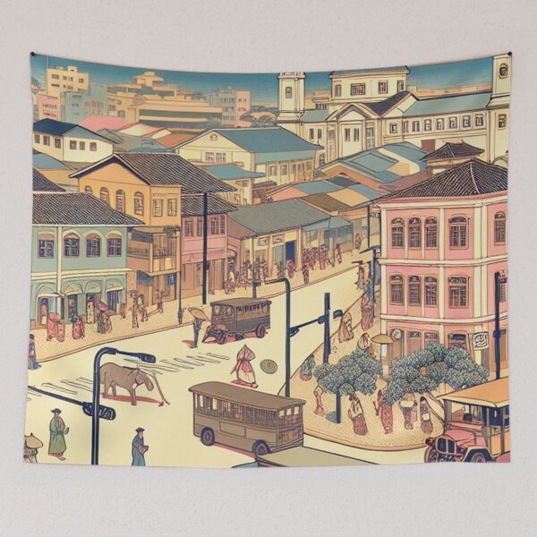Item preview, Guarulhos Brazil Ukiyo-e Landscape – Edo-Style Clouds, Flora & Cultural Fusion designed and sold by Vandy Fullam.