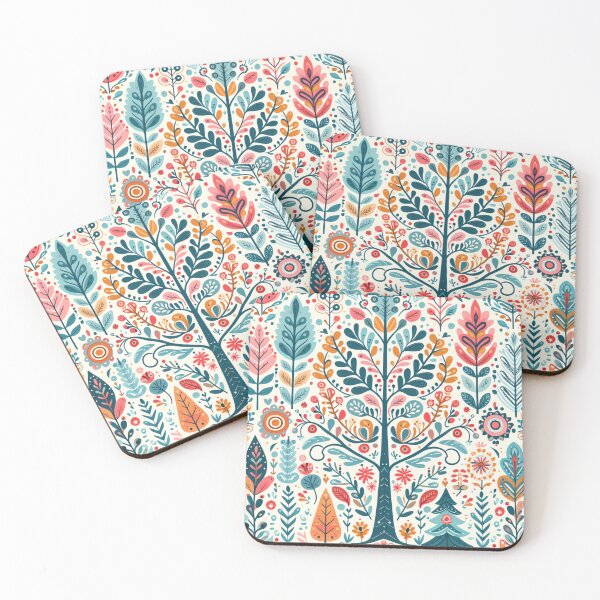 Item preview, Scandinavian Folk Art floral pattern with central tree by heidiannemorris © designed and sold by FOLK ART FUSION by heidiannemorris.