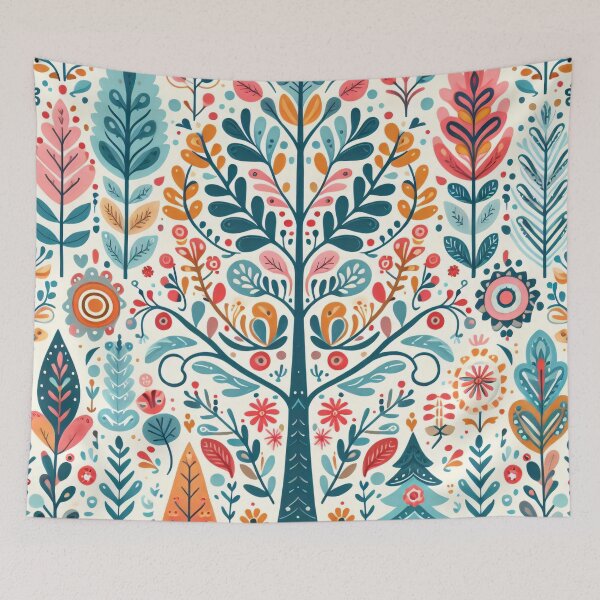Item preview, Scandinavian Folk Art floral pattern with central tree by heidiannemorris © designed and sold by FOLK ART FUSION by heidiannemorris.