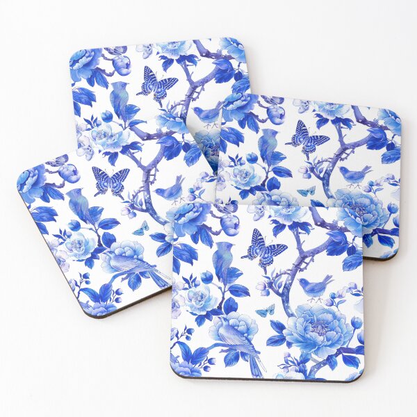 Item preview, Blue and white porcelain chinoiserie pattern  designed and sold by FatBirdie.