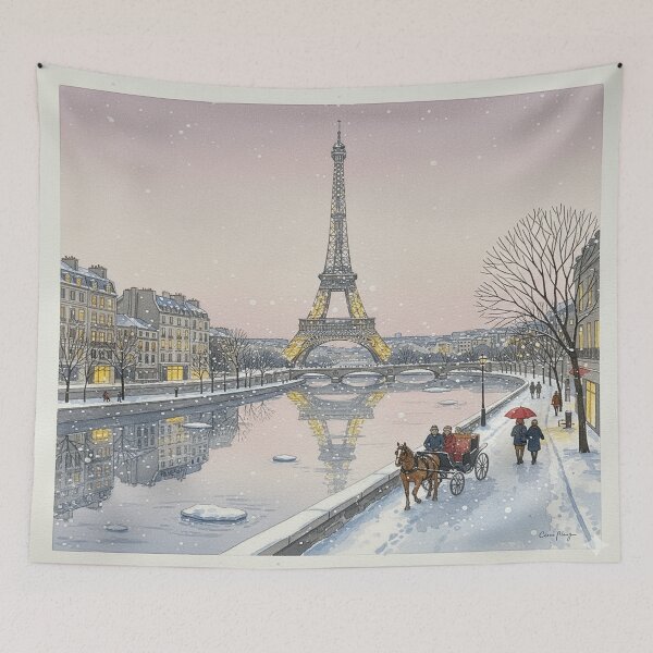 Item preview, Paris Winter Romance – Snowy Eiffel Tower Watercolor Scene designed and sold by Mirkoniart.