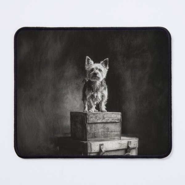 Item preview, A proud Yorkshire Terrier standing atop an old wooden crate, Dogs in Motion designed and sold by CDC40.