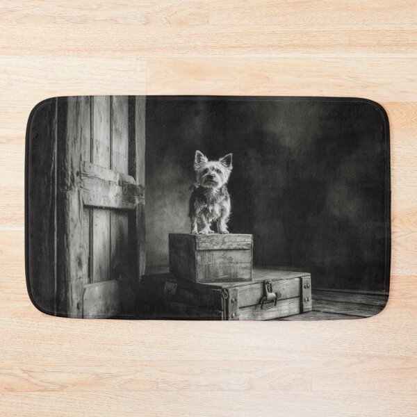 Item preview, A proud Yorkshire Terrier standing atop an old wooden crate, Dogs in Motion designed and sold by CDC40.