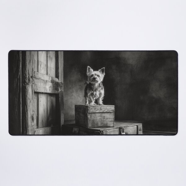 Item preview, A proud Yorkshire Terrier standing atop an old wooden crate, Dogs in Motion designed and sold by CDC40.