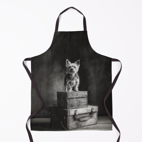 Item preview, A proud Yorkshire Terrier standing atop an old wooden crate, Dogs in Motion designed and sold by CDC40.