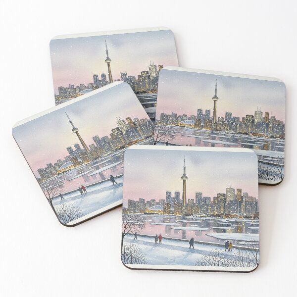 Item preview, Toronto Winter Skyline – Snowy Waterfront Watercolor Art designed and sold by Mirkoniart.