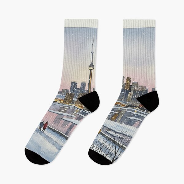 Item preview, Toronto Winter Skyline – Snowy Waterfront Watercolor Art designed and sold by Mirkoniart.