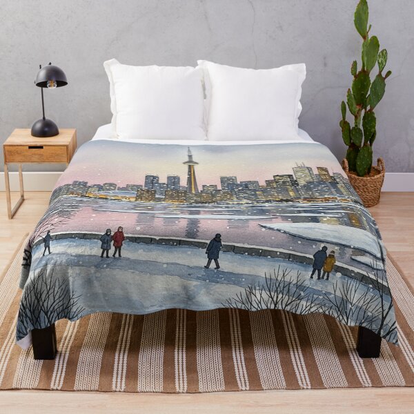 Item preview, Toronto Winter Skyline – Snowy Waterfront Watercolor Art designed and sold by Mirkoniart.