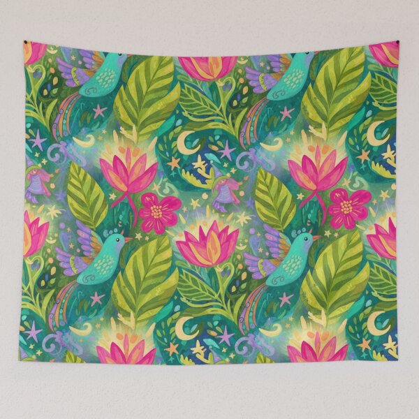 Item preview, Tropical Starlit Hummingbird Paradise Pattern designed and sold by Dream Bloom Gallery.