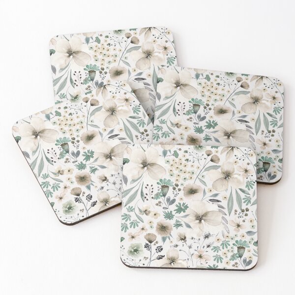 Item preview, Dusty Garden Florals Sepia and Green on Cream designed and sold by Lynne Adams.
