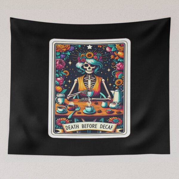 Item preview, Death Before Decaf Tarot Card Apparel and Home Décor  designed and sold by Compass and a Camera.