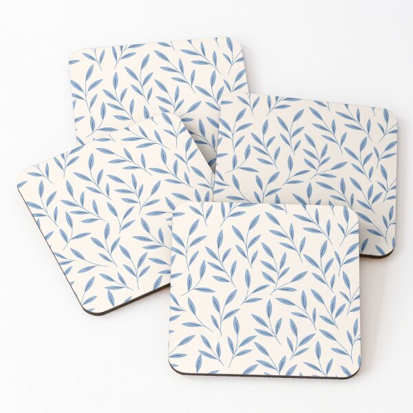 Item preview, blue and beige small foliage pattern  designed and sold by FatBirdie.