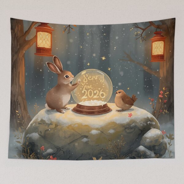 Item preview, Whimsical Rabbit and Bird New Year 2026 Snowglobe Scene designed and sold by WildlifeWhimsy.