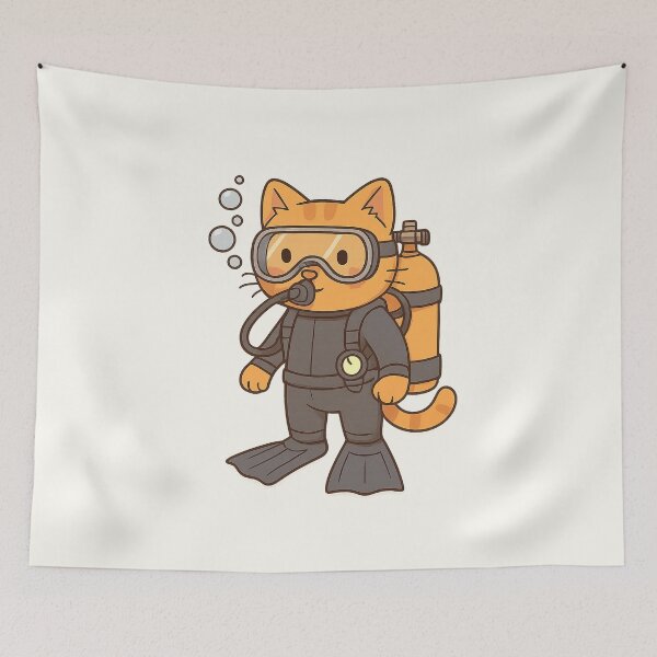 Item preview, Scuba Diver Cat – Cute Cartoon Ocean Explorer designed and sold by HoopeStylee.