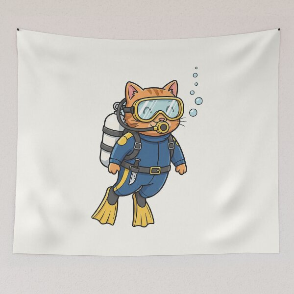 Item preview, Scuba Diver Cat – Cute Cartoon Ocean Explorer designed and sold by HoopeStylee.