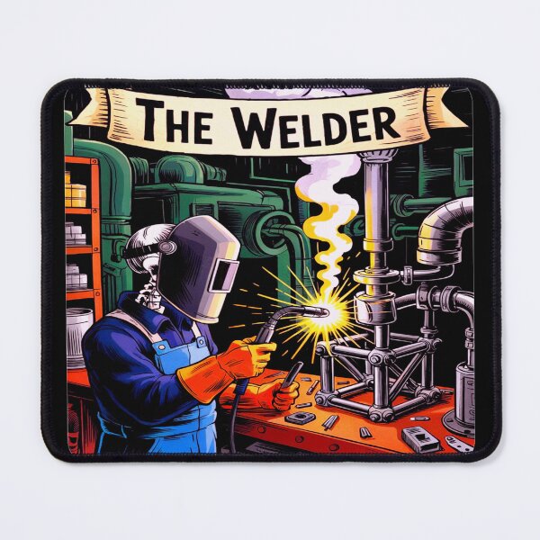 Item preview, the welder welding tarot card skeleton funny metal worker t-shirt designed and sold by GhoulishGaze.