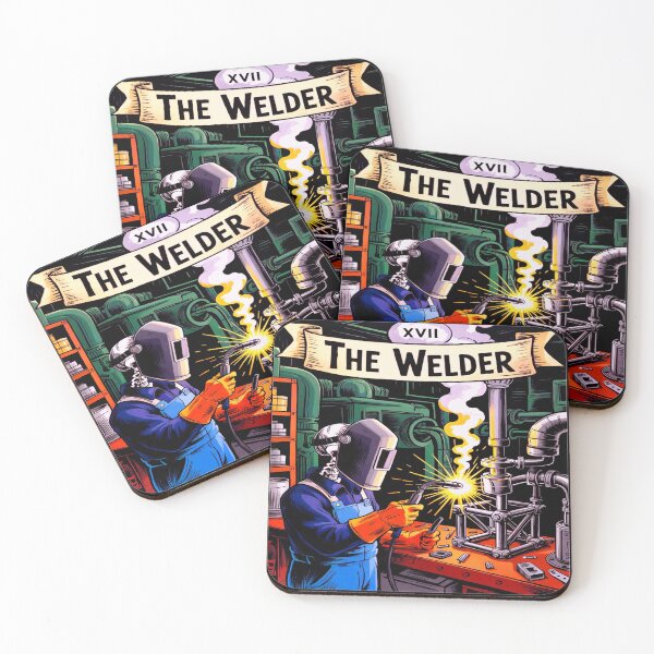 Item preview, the welder welding tarot card skeleton funny metal worker t-shirt designed and sold by GhoulishGaze.