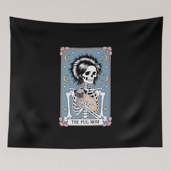 Item preview, Skeleton Halloween Pug Mom Tarot Card Witchy Vibes designed and sold by EntroRhim.
