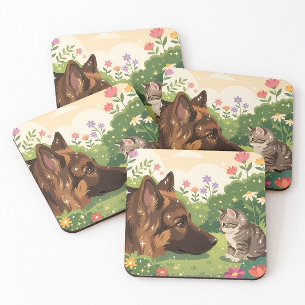 Item preview, Love at First Sight: Adult Shepherd Dog and Kitten designed and sold by Ciervo Primavera.