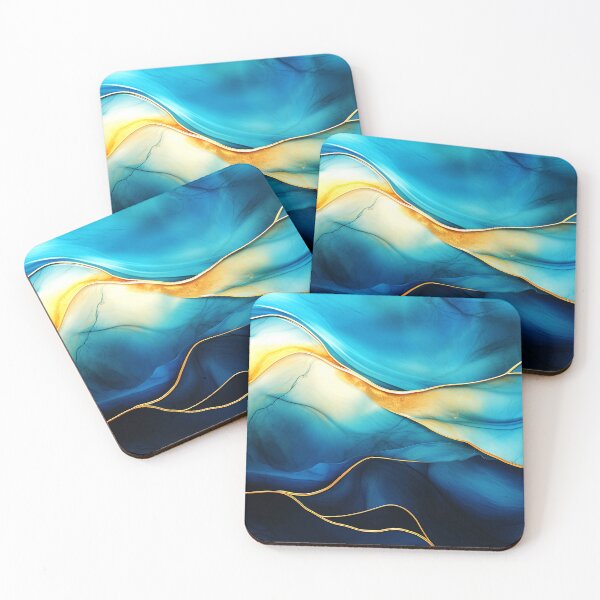 Item preview, Blue And Aqua Marbled Abstract With Golden Accents designed and sold by DEC02.