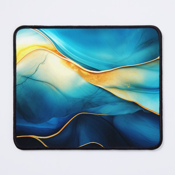 Item preview, Blue And Aqua Marbled Abstract With Golden Accents designed and sold by DEC02.