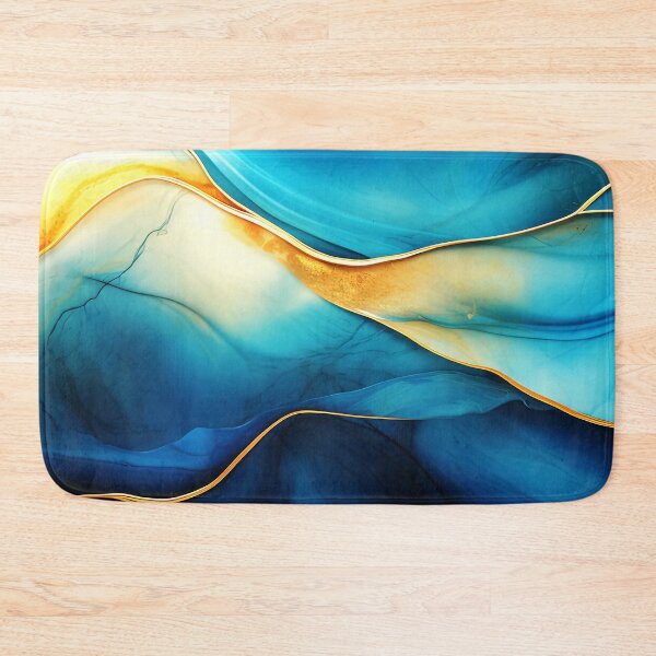 Item preview, Blue And Aqua Marbled Abstract With Golden Accents designed and sold by DEC02.