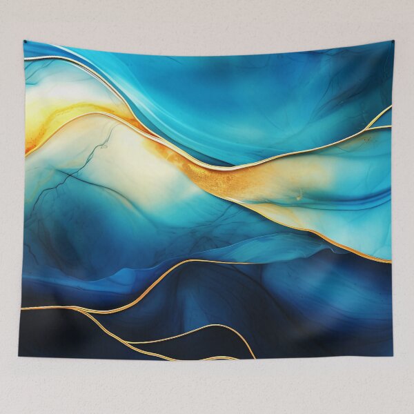 Item preview, Blue And Aqua Marbled Abstract With Golden Accents designed and sold by DEC02.