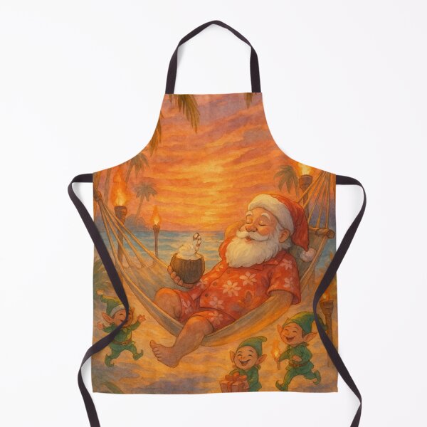Item preview, Tropical Hammock Santa – Sunset Christmas with Elves designed and sold by printedartgoods.