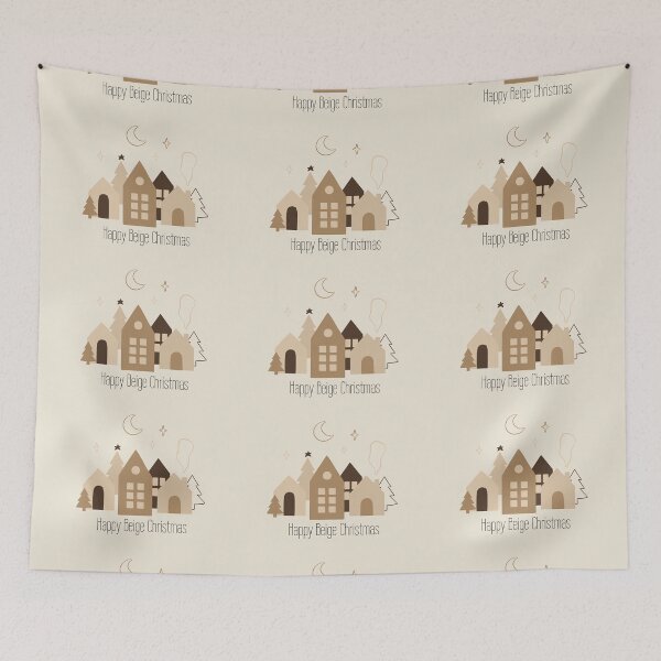 Item preview, Happy Beige Christmas - Neutral Aesthetic Winter Village Scene designed and sold by PunkLadyPond.