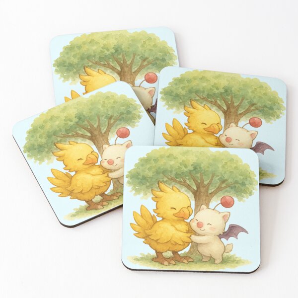 Item preview, Watercolor Chocobo Hugging Moogle – Cute Final Fantasy Art designed and sold by Beezy-Kneez.
