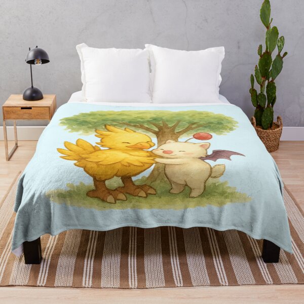 Item preview, Watercolor Chocobo Hugging Moogle – Cute Final Fantasy Art designed and sold by Beezy-Kneez.