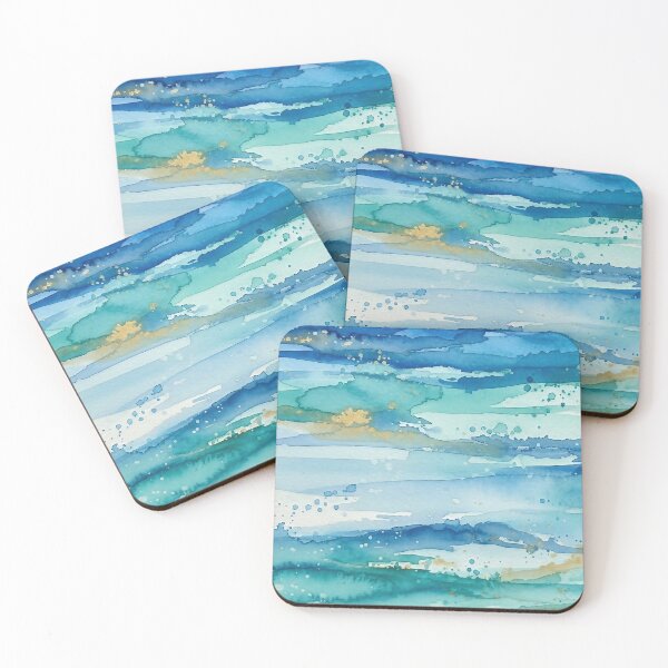 Item preview, Abstract Ocean Waves Watercolor with Gold Accents designed and sold by ChrisButler.