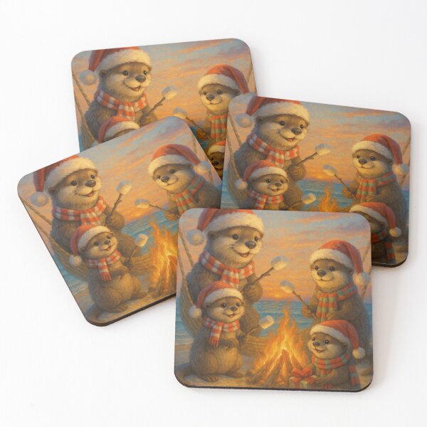 Item preview, Otter Family Campfire Christmas – Cute Tropical Holiday Scene designed and sold by printedartgoods.