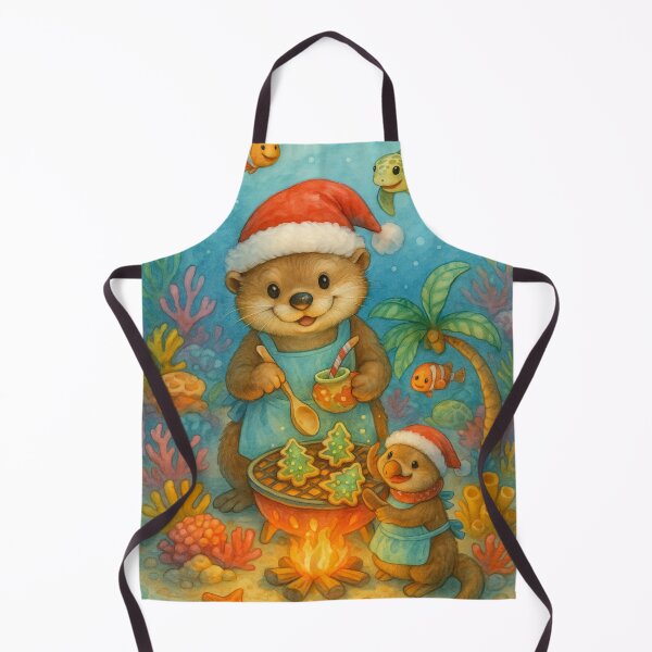 Item preview, Underwater Otter Christmas BBQ – Cute Ocean Holiday Scene designed and sold by printedartgoods.