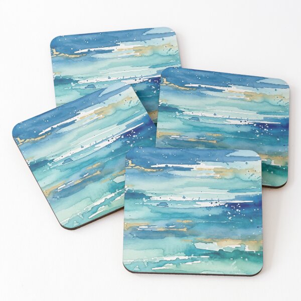 Item preview, Abstract Ocean Watercolor Art with Gold Accents designed and sold by ChrisButler.