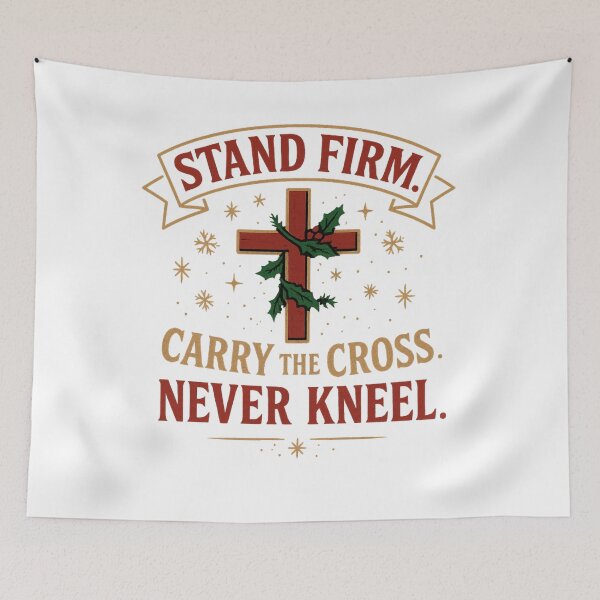Item preview, Stand Firm Carry The Cross Christian Christmas T-Shirt Design | Inspirational Faith Quote Holiday Artwork (PNG, No Background) designed and sold by FashionXtral.