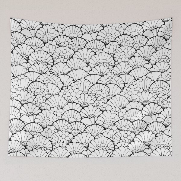 Item preview, Dense Black and White Floral Scale Outline Pattern designed and sold by Piotrek0001.