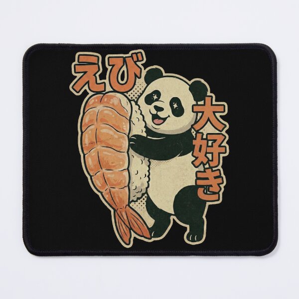 Item preview, Kawaii Panda Loves Ebi Sushi Retro Japanese Shrimp Nigiri Fan designed and sold by Bongocomic.