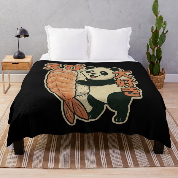 Item preview, Kawaii Panda Loves Ebi Sushi Retro Japanese Shrimp Nigiri Fan designed and sold by Bongocomic.