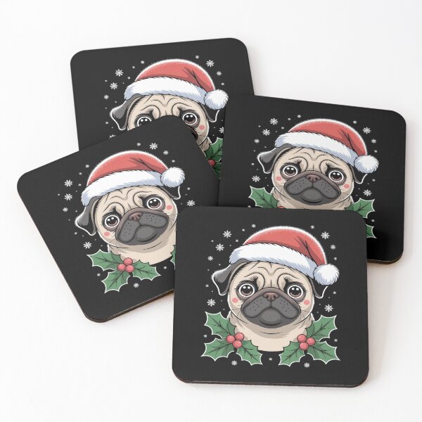 Item preview, Christmas Pug Santa Hat Holly Holiday Cheer designed and sold by velltoons.
