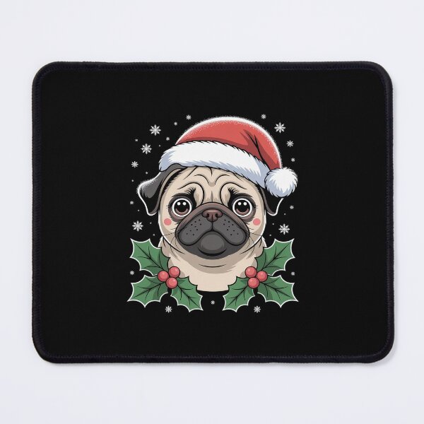 Item preview, Christmas Pug Santa Hat Holly Holiday Cheer designed and sold by velltoons.
