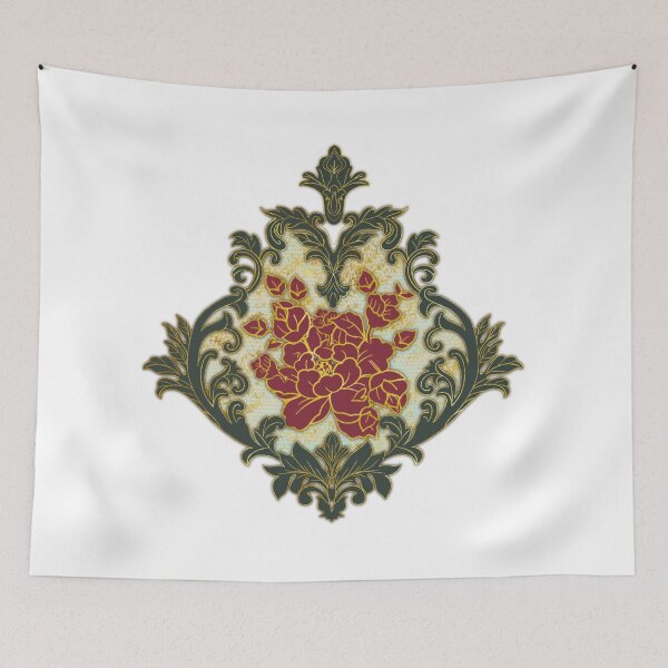 Item preview, Vintage Damask Floral with Red Blossoms and Ornamental Frame designed and sold by Dintheo.