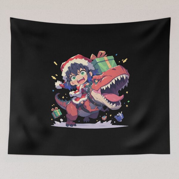 Item preview, Inosuke Hashibira Christmas Santa Dinosaur Ride In Demon Slayer Anime designed and sold by TorbenKuhano.